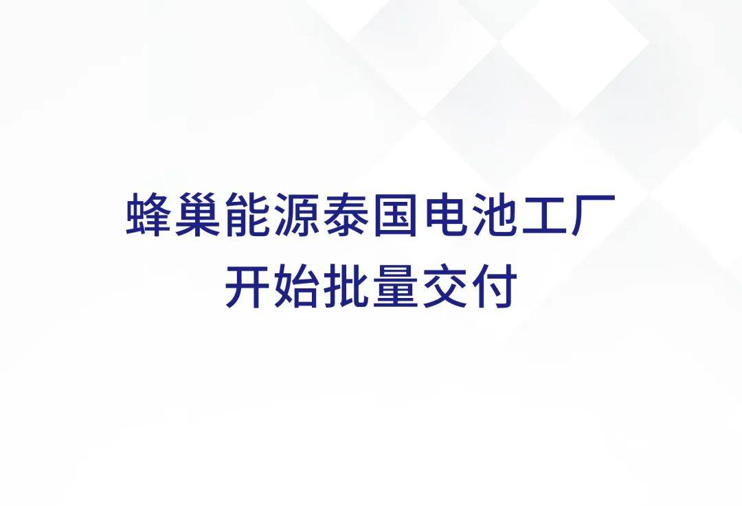 蜂巢能源泰国电池工厂开始批量交付